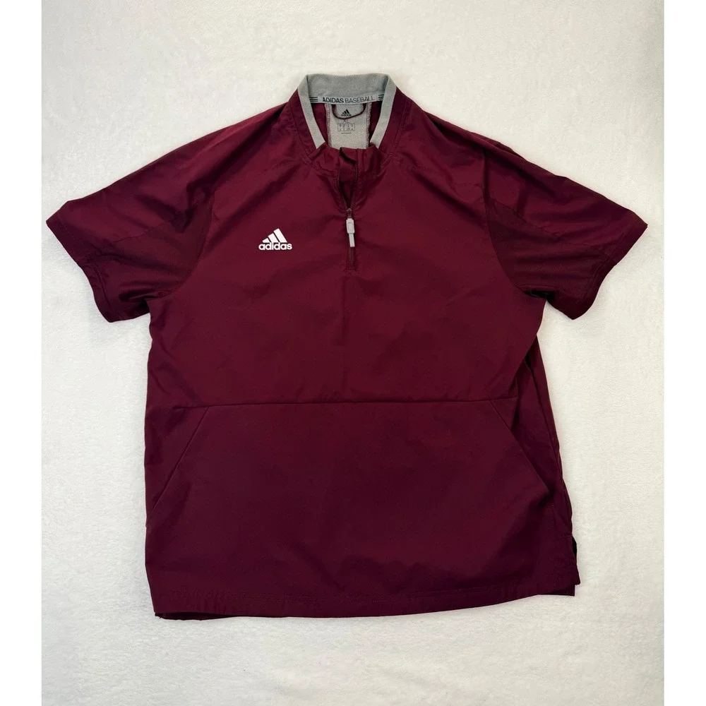 Adidas Baseball Mens XL Maroon Quarter Zip Short Sleeve Pullover Training Top